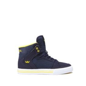 Supra Kids VAIDER Navy/Yellow/white High Top Shoes | CA-22462